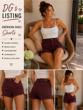 American Eagle Outfitters Burgundy High-Rise Frayed Hem Jean Shorts